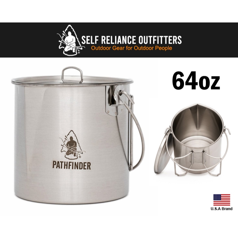美國Pathfinder探路者野外求生64oz大容量Bush Pot不銹鋼握把杯鍋附提把杯蓋【PTH012】