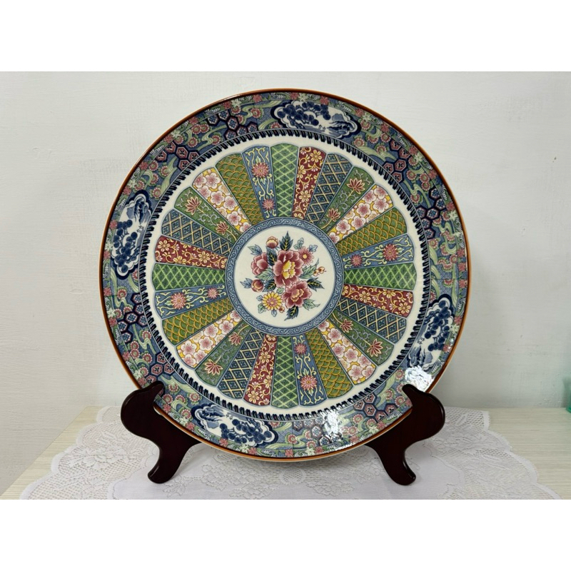 早期日本工藝牡丹花盤/陶瓷藝品/古早碗盤