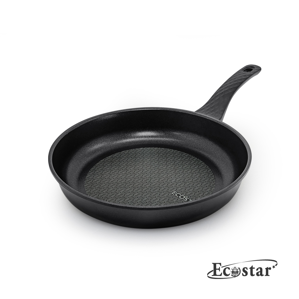 韓國ECOSTAR 黑鈦鑽石不沾平底鍋28cm 含玻璃鍋蓋