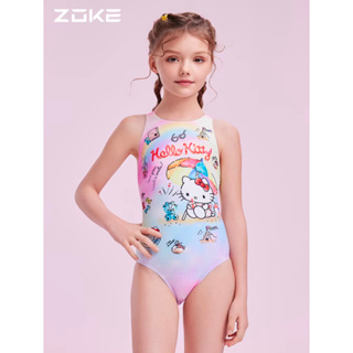 ZOKE粉黃淺藍凱蒂貓Hello Kitty競賽連身三角泳衣