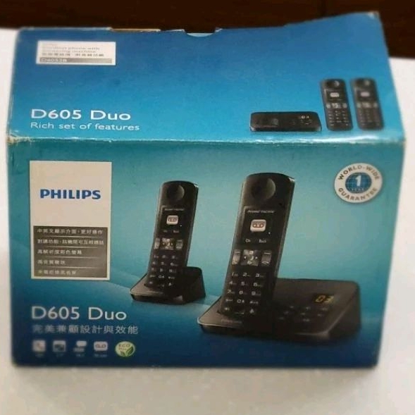 飛利浦 philips D605 Duo 二手室內子母機電話 2015年購買 有缺件 少用 DCTG1862 的舊款產品