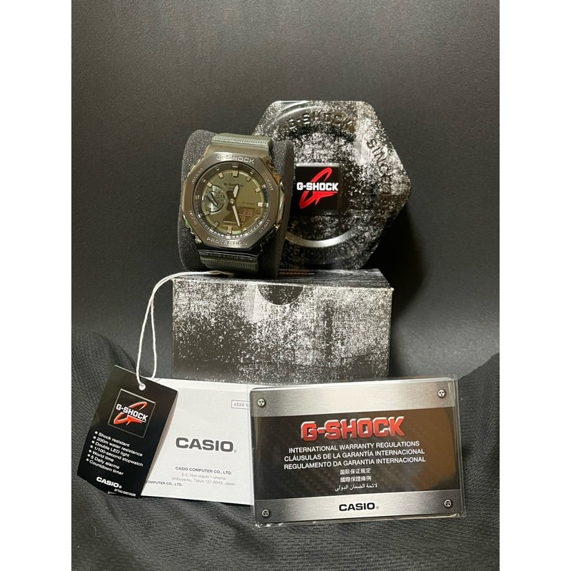 全新商品☆CASIO卡西歐 G-SHOCK 農家橡樹 金屬錶殼 八角形雙顯錶 GM-2100B-3A 軍綠