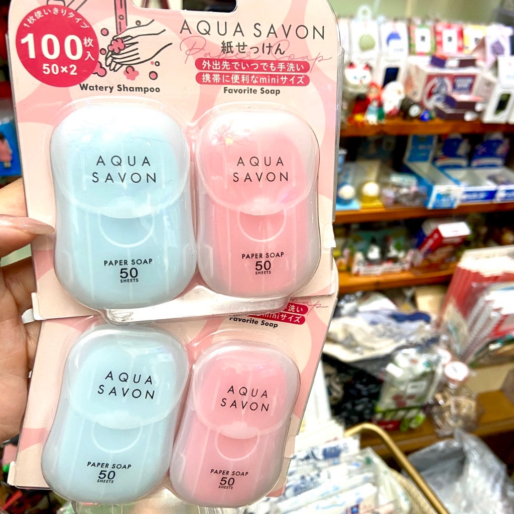 【笑太太日本服飾雜貨舖】現貨 日本進口 AQUA  SAVON 便攜肥皂紙100入 洗手清潔皂片