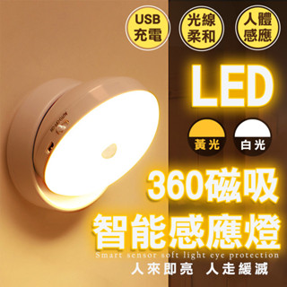 【臺灣現貨】360度磁吸感應燈 智慧感應燈 USB充電磁吸式 免安裝 感應燈 夜間感應燈 走廊燈 櫥櫃燈 氛圍燈 小夜燈