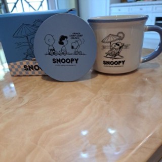 全新-正版史努比 馬克杯 咖啡杯 隨手杯水杯 茶杯snoopy 300ml+ 史努比杯墊茶杯組禮盒