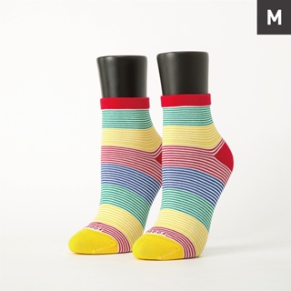 FOOTER 五色彩虹橫條襪 除臭襪 彩色 運動襪 短襪 薄襪(女-FQ08)