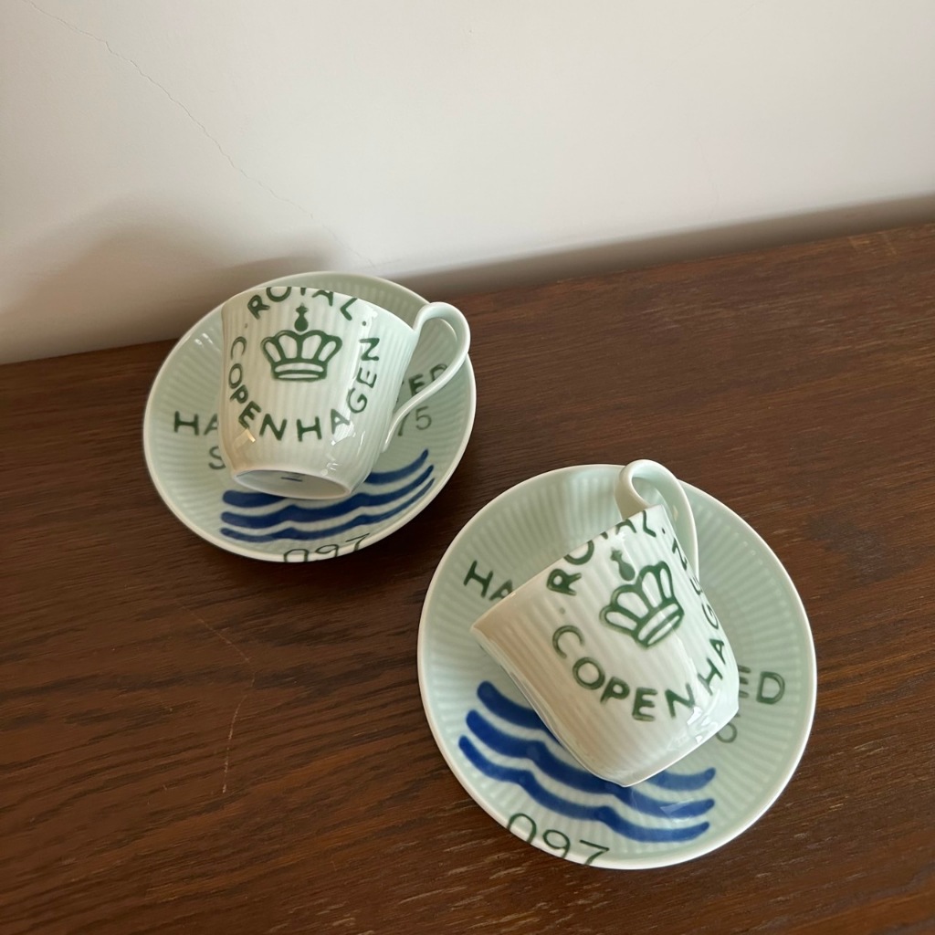 近全新 已絕版 稀少款 丹麥 Royal Copenhagen 皇家哥本哈根手繪名瓷 紀念款字母咖啡杯盤組