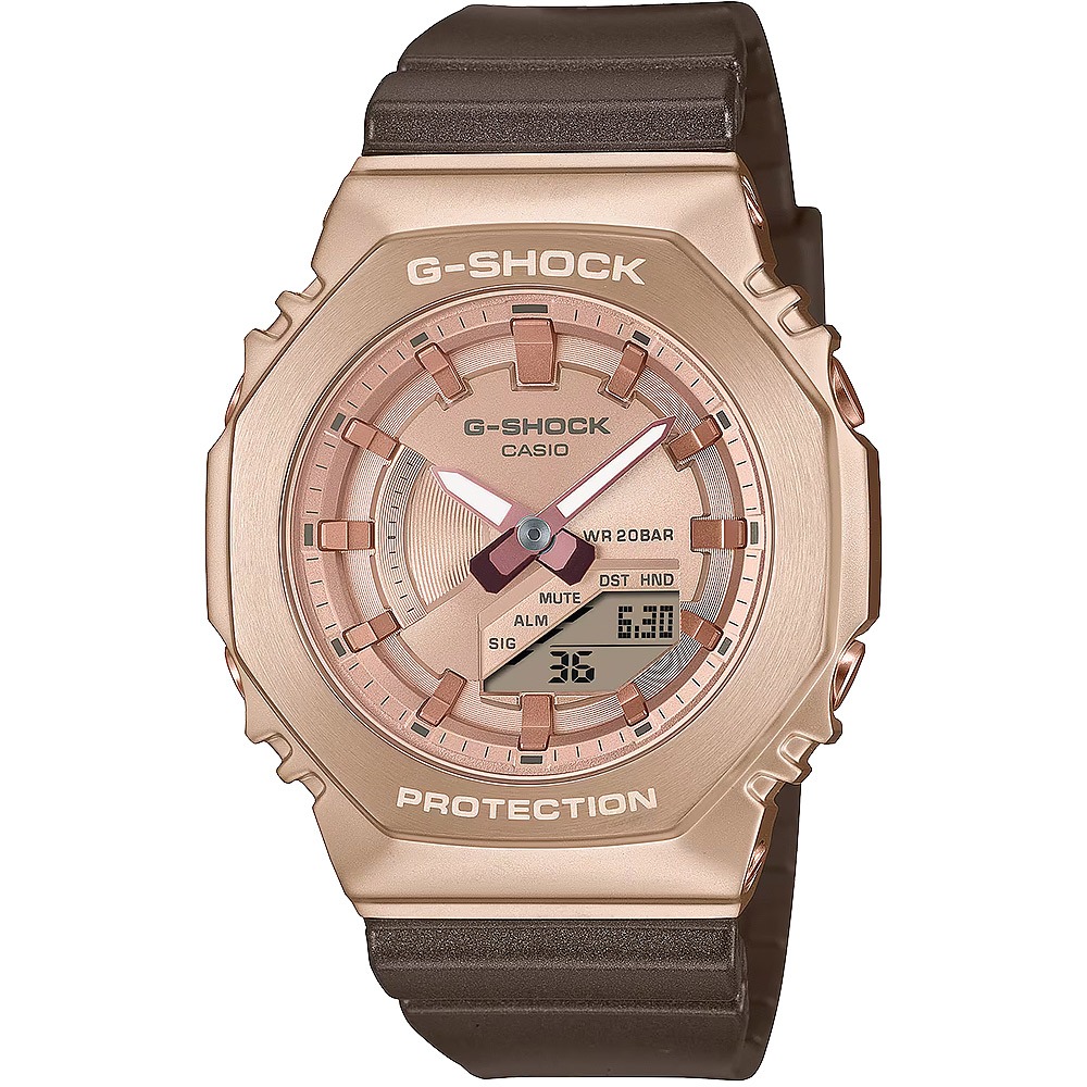 CASIO 卡西歐 G-SHOCK 粉紅金x咖啡 八角農家橡樹手錶 女錶 GM-S2100CB-5A