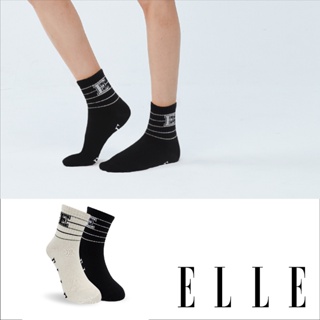 【ELLE】素色條紋字母E休閒女短襪 襪子 少女襪 親子襪 棉襪 中筒襪 休閒襪 女襪 長襪