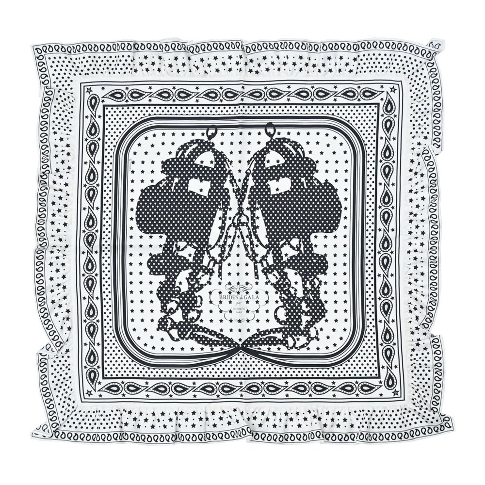 Hermes 愛馬仕 Brides de Gala Bandana a Pois 70 cm荷葉飾邊手工捲邊斜紋真絲方巾