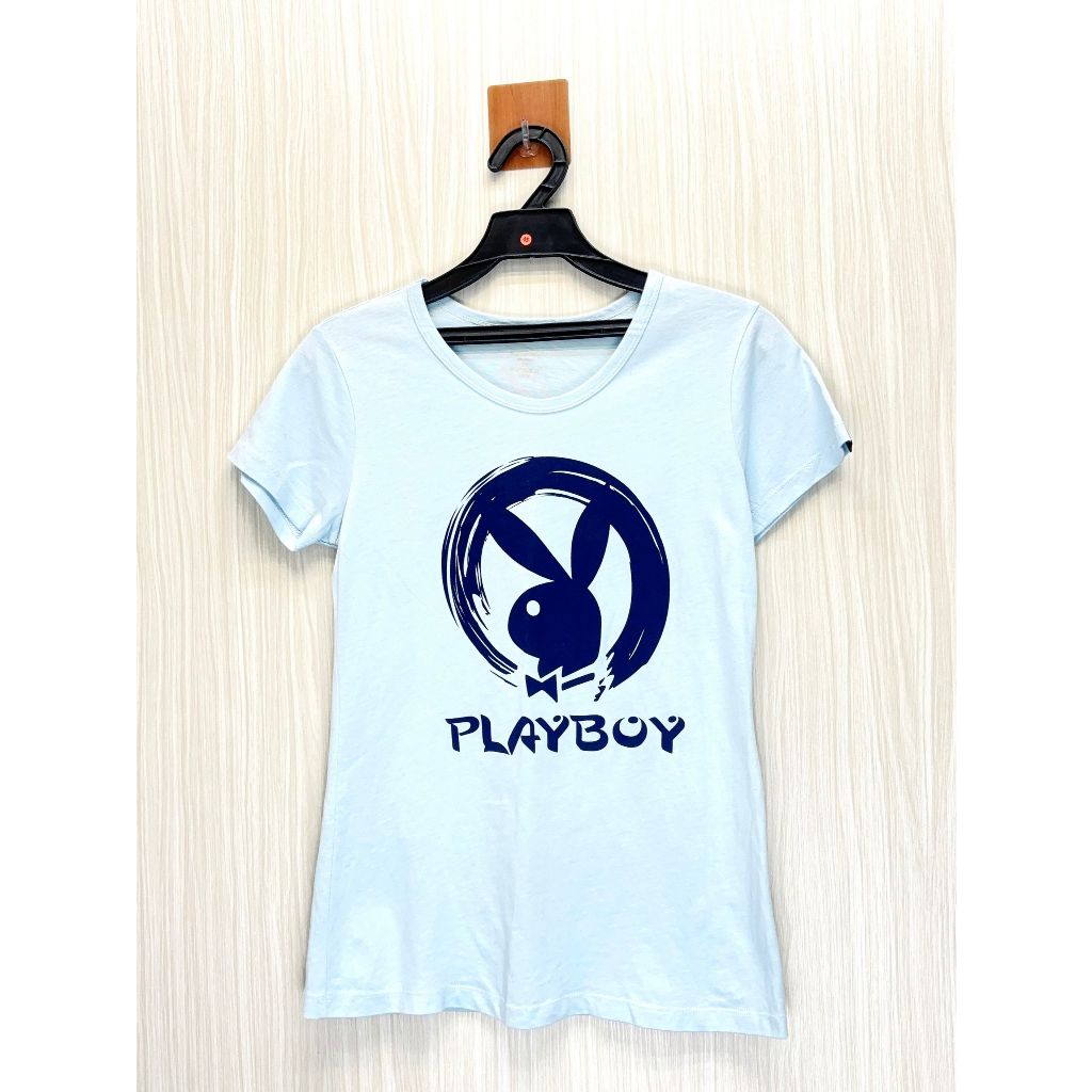 Playboy 專櫃 淺藍綠字母大Logo短T