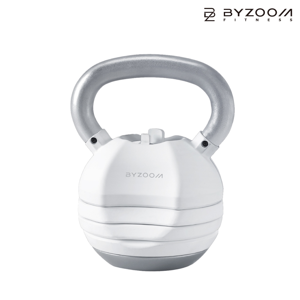 【預購】 BYZOOM 可調式壺鈴 Pure Series 13.6KG(30LB) 5段重量秒速調整 / 含底座－白