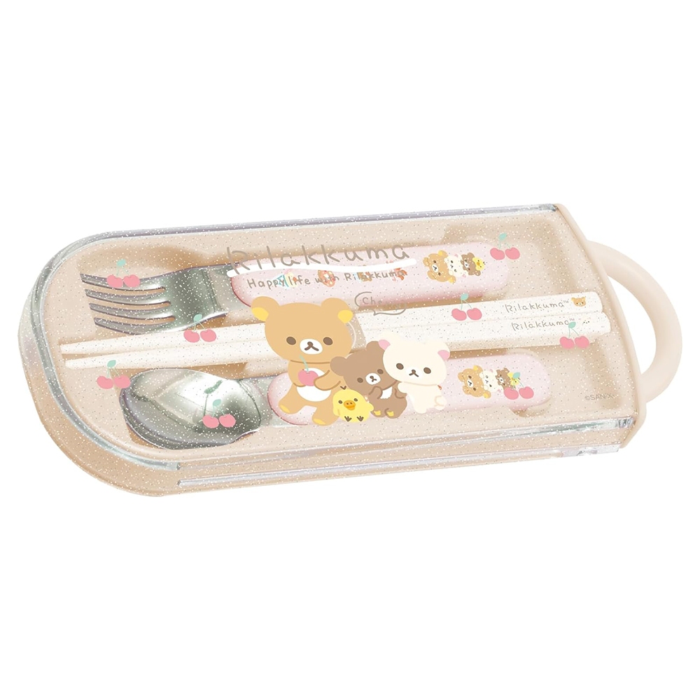 San-X 日本製 拉拉熊 懶懶熊 環保餐具三件組 (附收納盒) 16.5cm 開學季 櫻桃 XS85004