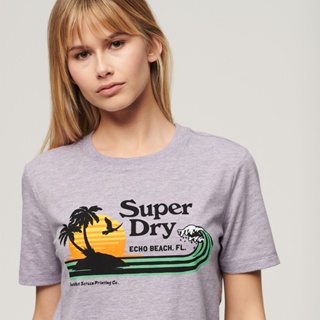 【Superdry】女裝 短袖T恤 Outdoor Stripe Relaxed 紫羅蘭