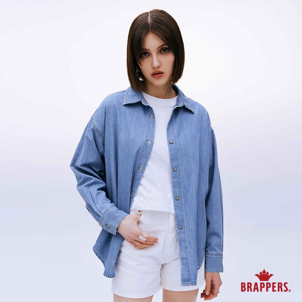 BRAPPERS 女款 牛仔寬版長袖襯衫-淺藍