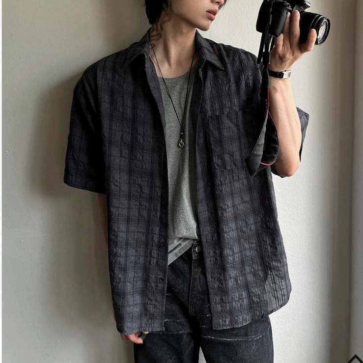 【Metanoia】🇰🇷韓製 天絲格紋短袖襯衫