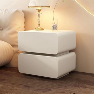 【帶燈】奶油床頭櫃 懸浮床邊櫃 LED感應燈 多功能床頭櫃 雙層收納 實木收納 創意現代簡約臥室家用