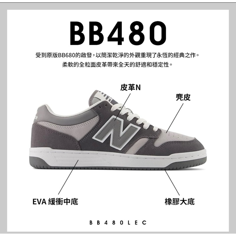 【New Balance】 NB 復古鞋_中性_深灰色_BB480LEC-D楦 480（近全新）