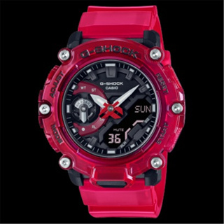 CASIO 卡西歐 G-SHOCK 炫彩音浪 碳纖維核心 雙顯運動腕錶-透明紅 (GA-2200SKL-4A)[秀時堂]