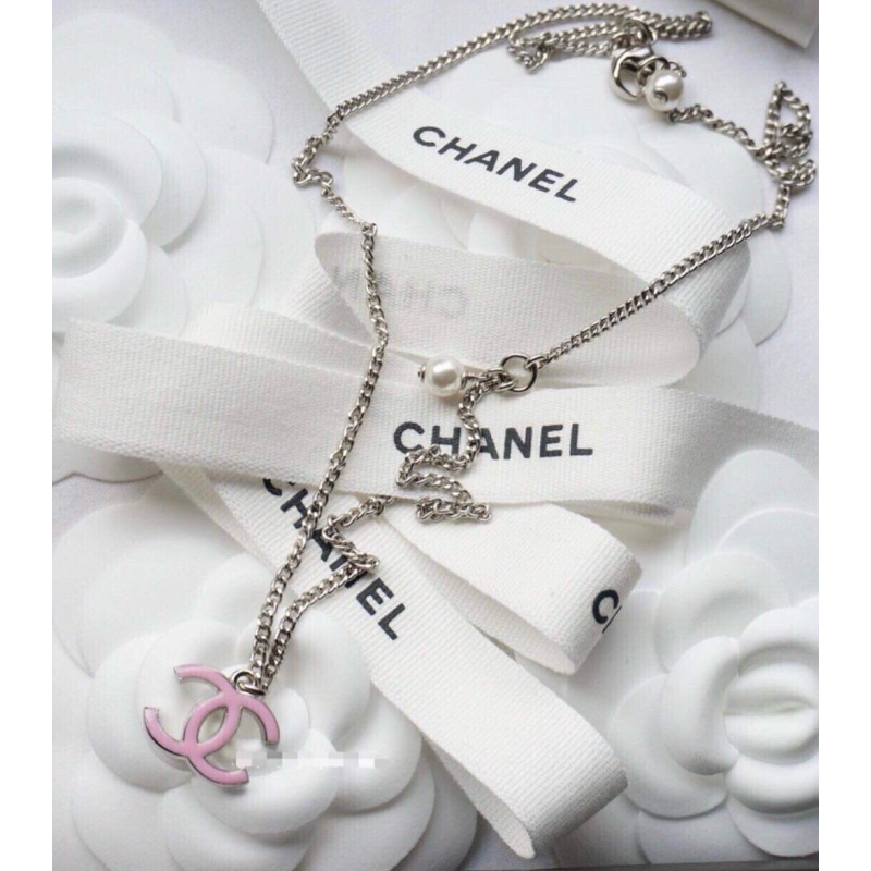 Chanel 粉色琺瑯珍珠項鍊