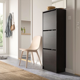 北歐LOFT風格IKEA宜家BISSA三格鞋櫃收納櫃抽屜櫃置物櫃邊櫃/黑棕色/128x28x49/二手八成新/特$990