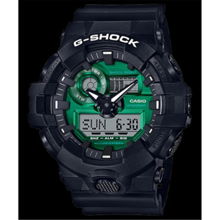 CASIO 卡西歐 G-SHOCK 運動防水 雙顯電子錶-黑綠(GA-700MG-1A) [秀時堂]