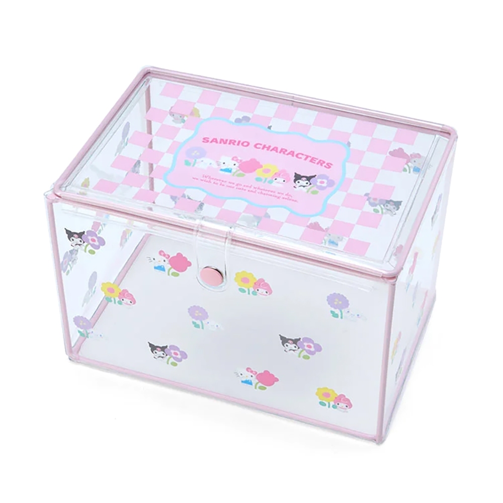 Sanrio 三麗鷗 粉彩格紋系列 PVC透明收納盒 三麗鷗家族 春花 123064