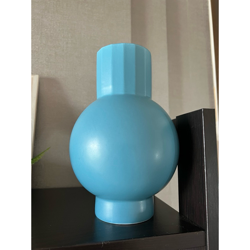 IKEA簡約現代歐式家居桌面裝飾品擺件花瓶迷霧藍色大肚子陶瓷花瓶