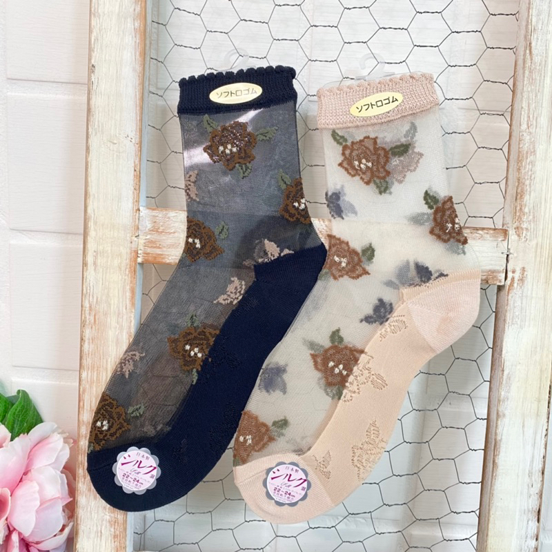 [現貨🇯🇵🔜] 日本製 刺繡玫瑰 玻璃襪 碎花 透膚襪 簍空襪 造型絲襪 日本襪子 日本進口