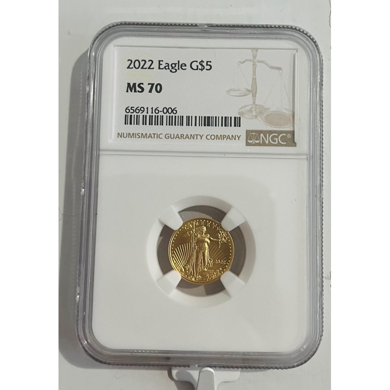 NGC評級幣 MS70 2022美國鷹揚金幣1/10盎司 保護殼