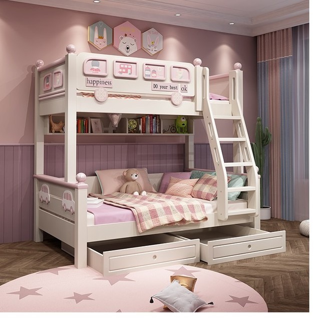 《絜榆品選》粉紅小巴士兒童雙人雙層床上下床托床梯櫃