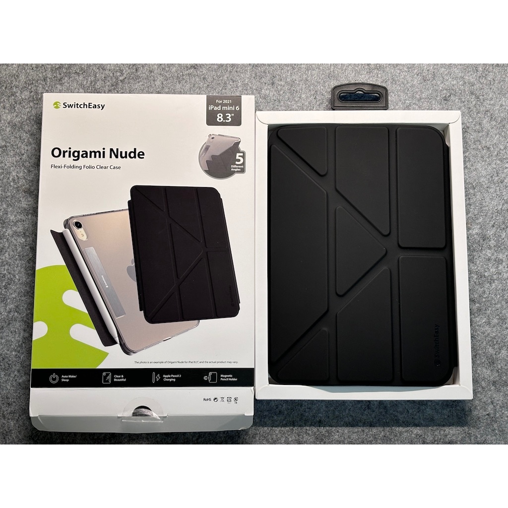 [自售] 魚骨牌 SwitchEasy Origami Nude iPad mini 6 支架透明背蓋保護套 黑色