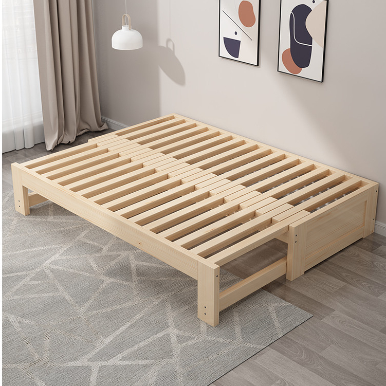 摺疊沙發床 兩用簡約床板 客廳小戶型床板 原木風多功能全實床架 木伸縮抽拉推拉床