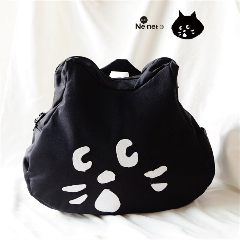 日本ne-net黑貓手提後背包 兩用2way 驚訝貓