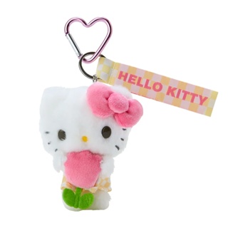 Sanrio 三麗鷗 粉彩格紋系列 愛心扣環玩偶吊飾 Hello Kitty 春花 846201