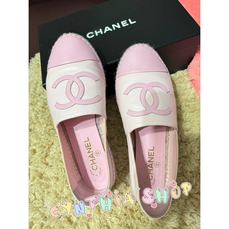 Chanel櫻花粉色espadrilles系列草編鞋鞋子專櫃購入