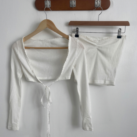 【Codibook】韓國 MINGPIECE 蕾絲抹胸+綁帶小外套［現貨-白色］長袖上衣 女裝