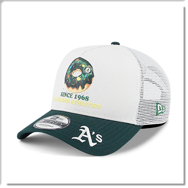 【ANGEL NEW ERA】NEW ERA MLB 奧克蘭 運動家 甜甜圈 白 綠沿 網帽 9FORTY 卡車帽
