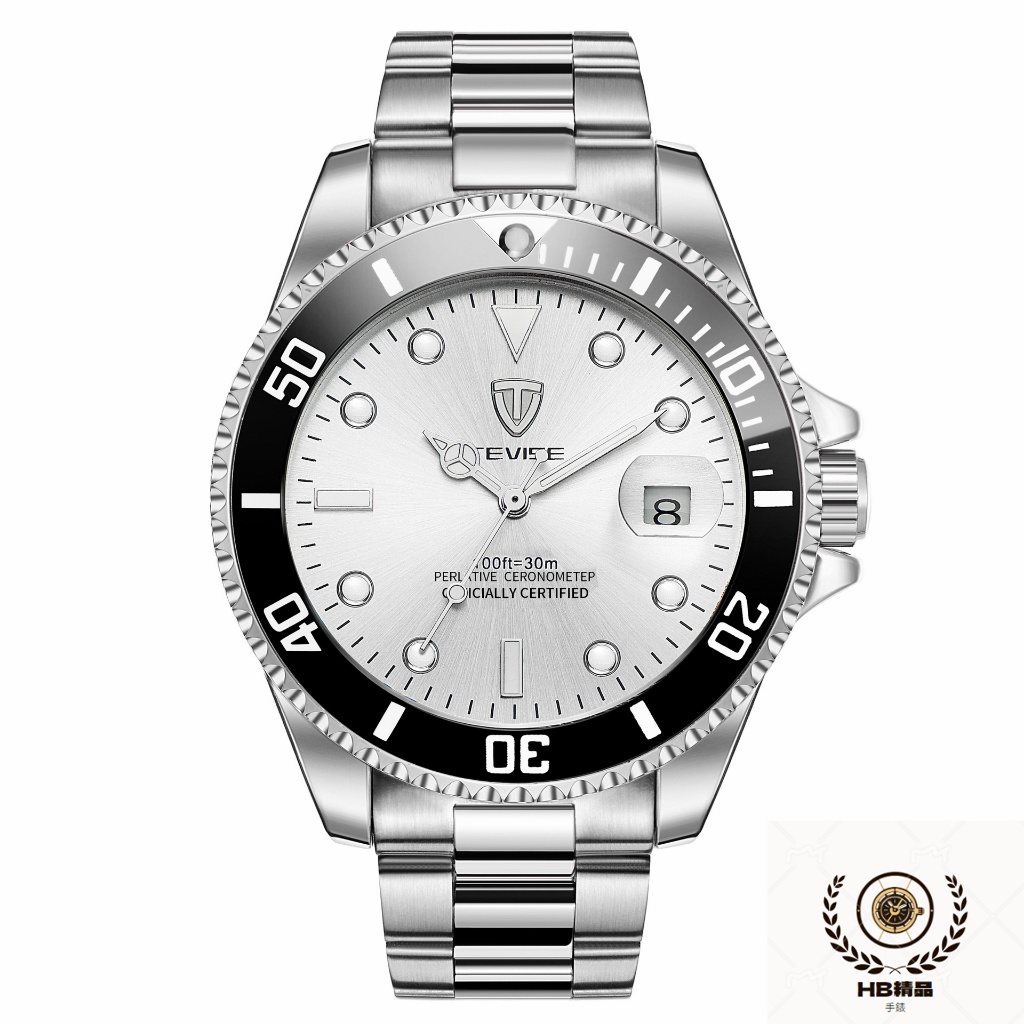 TEVISE特威斯手錶 機械錶防水夜光水鬼錶日曆表情情侶錶腕錶