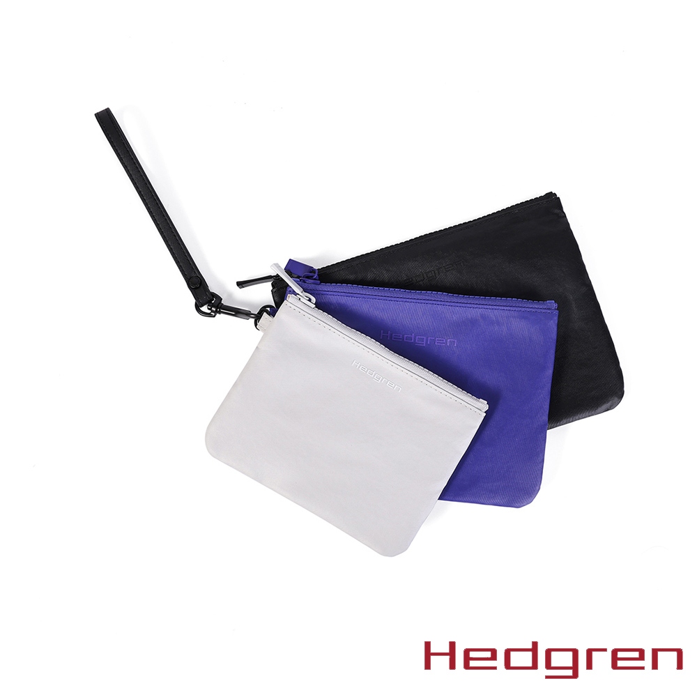 Hedgren FOLLIS系列 RFID防盜 收納包三件組 摺紋白黑藍