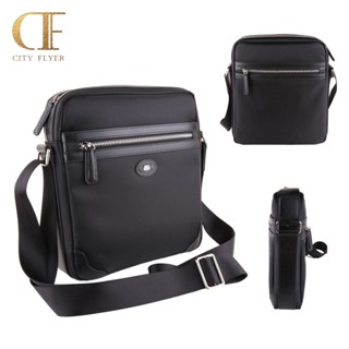 【CITY FLYER】馬毛紋牛皮防潑水尼龍布包直式側揹包-黑色 CI-133202-1