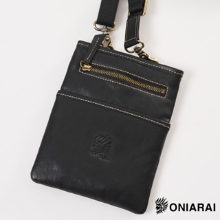 BLUE WAY 鬼洗 ONIARAI - 男款 鬼洗牛皮薄款斜揹包(黑)