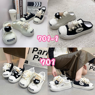 【YoHo shoes】平底鞋 懶人鞋 小白鞋 懶人休閒鞋 帆布懶人鞋 帆布鞋 半包休閒鞋 半拖鞋 701 701–1