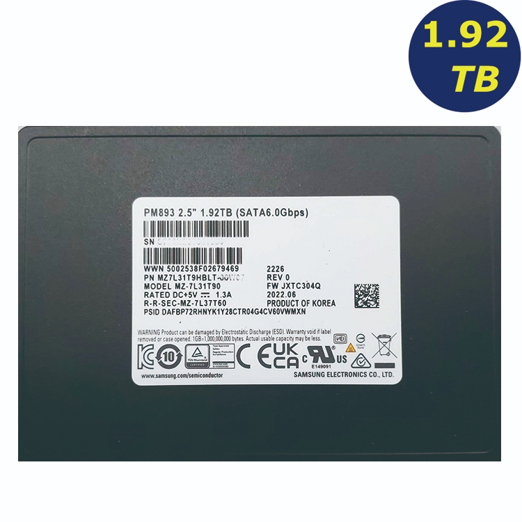 SAMSUNG PM893 1.92TB SATA 2.5" Enterprise SSD MZ7L31T9HBLT