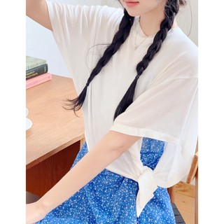 韓國代購KOREA_90 SHOP清雅氣質網拍MILKCOCOA 素面圓領短袖腰綁帶設計T恤