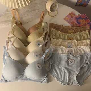 【PIGLET】法式性感女性內衣 可愛小熊圖案 無鋼圈 條紋復古文胸 夏季薄款 舒適透氣 少女學生款文胸 收副乳防下垂