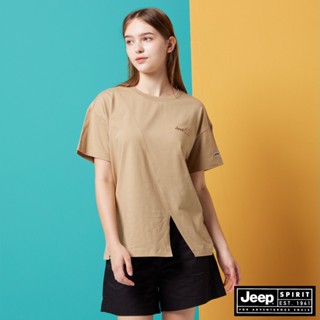 JEEP 女裝 不對稱剪裁純棉短袖T恤-卡其