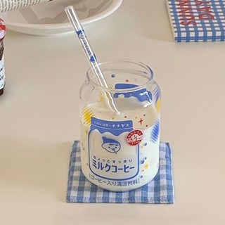 【白蔦媽媽家事專売】日系可愛 玻璃杯 易開罐造型玻璃杯 吸管杯 日本 伊藤園國產牛乳 可樂杯 牛奶杯 咖啡杯 交換禮物
