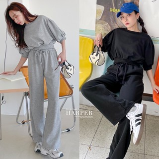 【HARPER】品牌自訂澎袖上衣+抽繩長褲套裝 | 現貨 兩件式 套裝 休閒【DSE89924H】