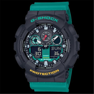 CASIO 卡西歐 G-SHOCK 復古錄音帶風格 雙顯運動 時尚腕錶- 黑綠款 (GA-100MT-1A3)[秀時堂]